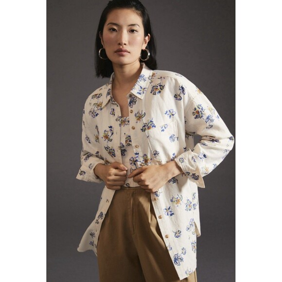 Pilcro Anthropologie Tops - Pilcro Anthropologie Kailey Floral Tunic Button Down Size Large